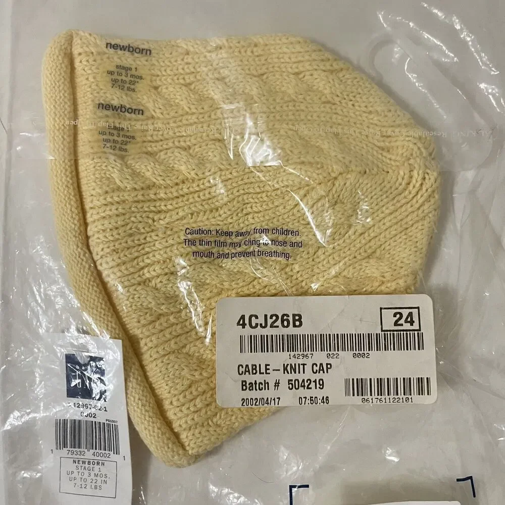 Vintage Baby Gap Yellow Cable Sweater Hat Newborn Stage 1 Up to 3 Months NWT